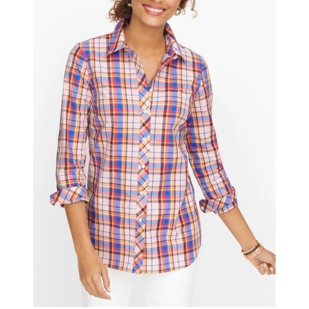 NWT Women's Talbots Multicolor Plaid Button-Down Shirt Classic Preppy Cotton XL - Picture 1 of 5